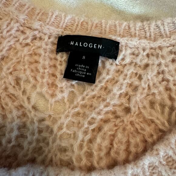 Halogen Soft Girl Pink Sweater Mohair Wool Blend sz S open crochet knit blush - Picture 6 of 8